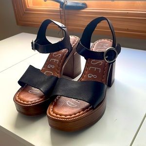 Musse and Cloud Black Platform Heels Size 6.